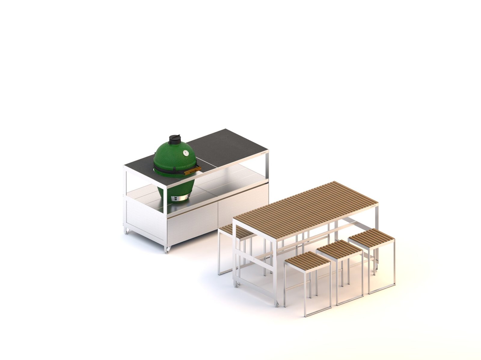 2 standartiniai moduliai.  Kamado ir baro su kėdėmis stalai. Bendras išmatavimas 1600x2800mm